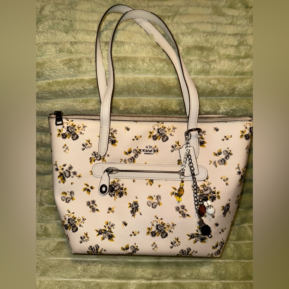 Coach Taylor Tote Yellow & Gray Floral Cream bag 💛🩶 - Picture 3 of 16